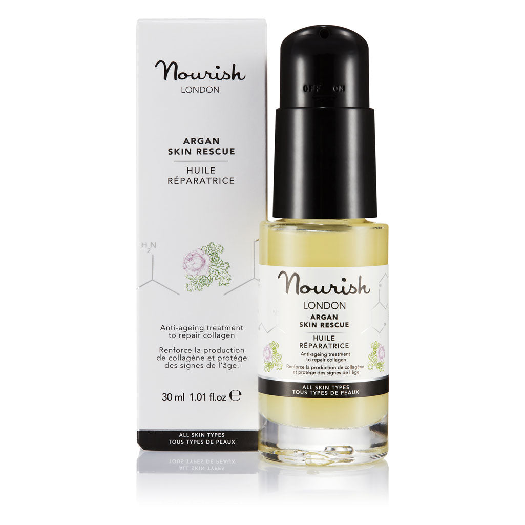 Nourish London Argan Skin Rescue 30ml size: Anti-Ageing Facial Oil For All Skin Types - Natural, Vegan, Organic & Alcohol Free
