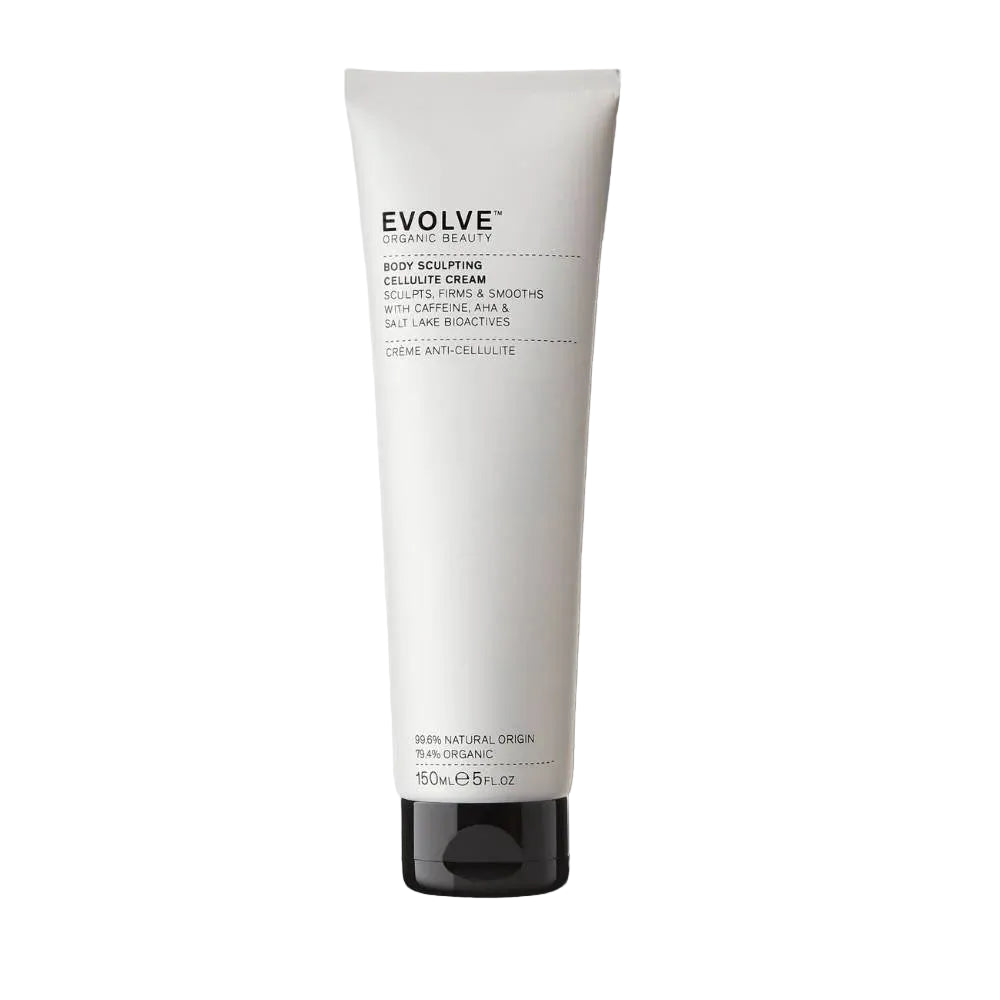 Tube of Evolve body sculpting cream on a white background